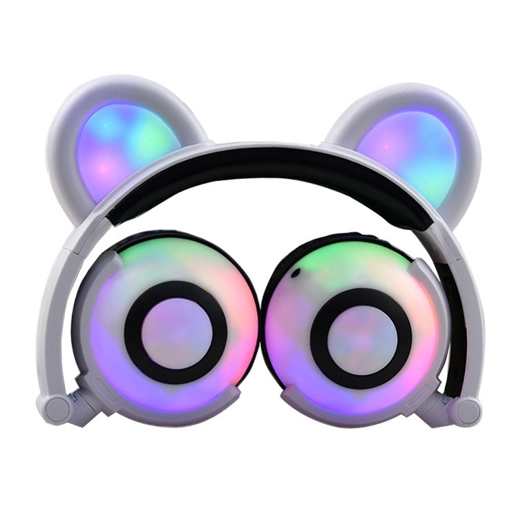 USB Charging Glowing Bear Ear Headphones Foldable Gaming Headset with LED Light for iPhone Galaxy Huawei Xiaomi LG HTC and other Smartphones (White)