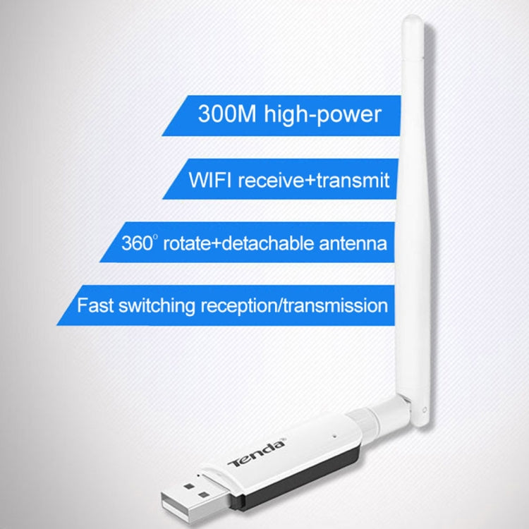 Tenda U1 Portable 300Mbps Wireless USB WiFi Adapter External Receiver Network Card with Antenna (White)