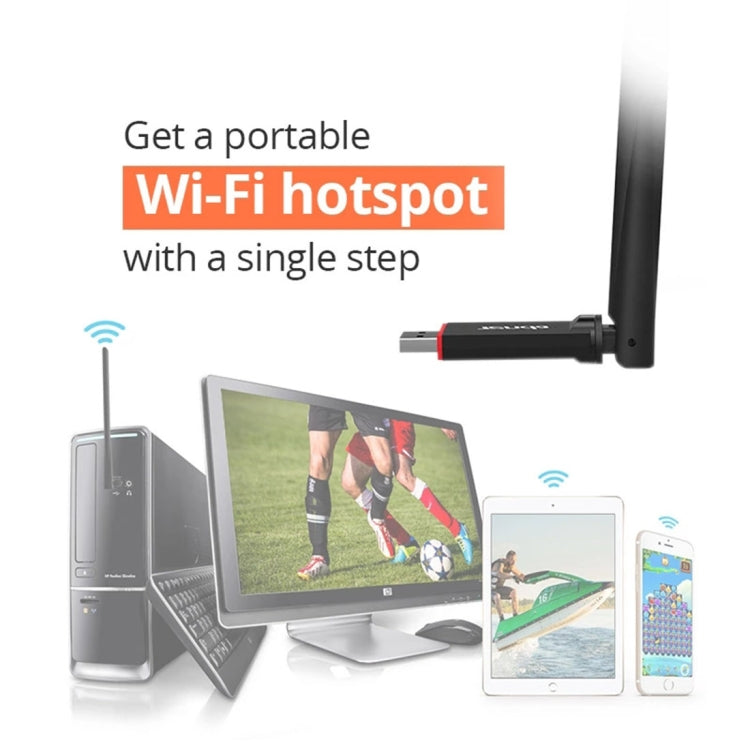 Tenda U6 Portable 300Mbps Wireless USB WiFi Adapter External Receiver Network Card with 6dBi External Antenna (Black)
