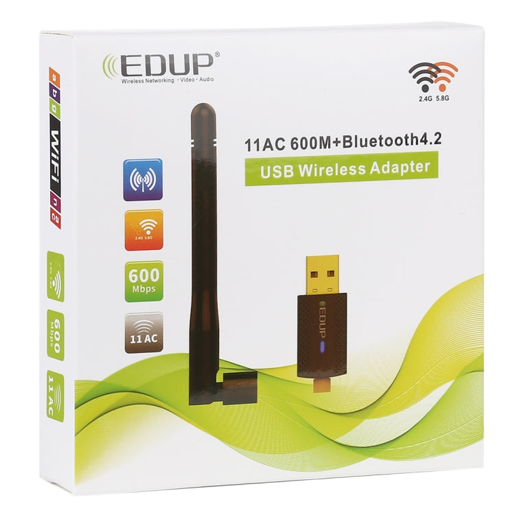 EDUP EP-AC1661 2 en 1 Bluetooth 4.2 + Dual Band 11AC 600Mbps Adaptateur USB sans fil haute vitesse Récepteur WiFi