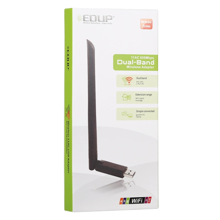 EDUP EP-AC1666 Dual Band 11AC 650Mbps Adaptador USB Inalámbrico de alta velocidad Receptor WiFi sin Controlador