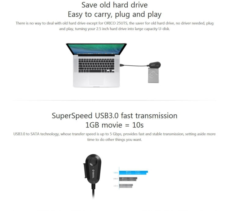 ORICO 25UTS USB 3.0 to SATA Hard Drive Adapter Cable For 2.5 inch SATA HDD/SSD