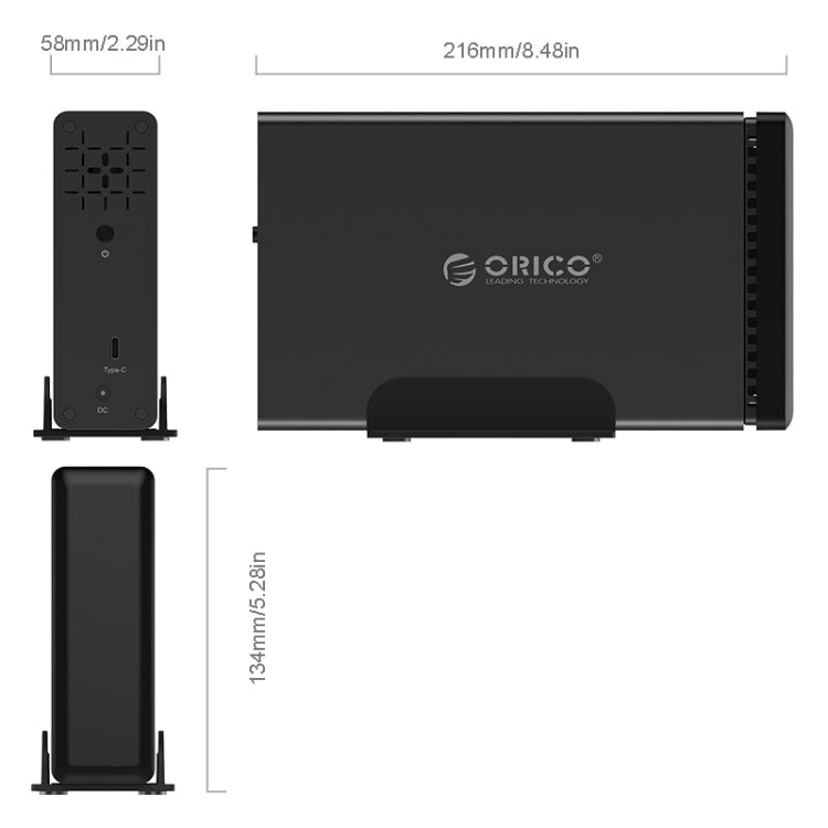 ORICO NS100-C3 1-bahía USB-C / Type-C 3.1 a SATA Caja de almacenamiento de Disco Duro externo Base de Disco Duro Para HDD SATA de 3.5 pulgadas compatible con Protocolo UASP
