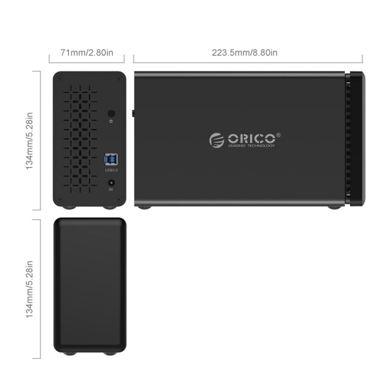 ORICO NS200-RU3 2 baies USB 3.0 Type-B vers SATA Boîtier de stockage pour disque dur externe Station d'accueil pour disque dur avec Raid pour disque dur SATA 3,5 pouces Prise en charge du protocole UASP