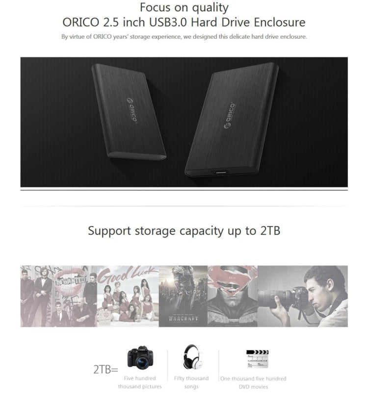 ORICO 2189U3 Boîtier de stockage pour boîtier de disque dur USB 3.0 Micro B vers SATA 3.0 2,5 pouces
