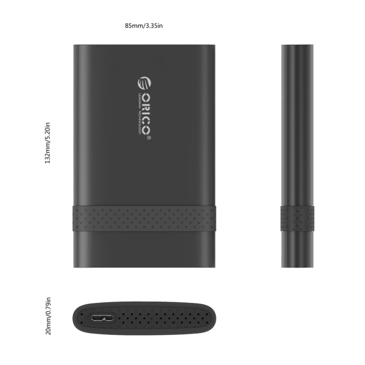ORICO 2538U3 Boîtier de stockage pour boîtier de disque dur USB 3.0 Micro B vers SATA 2,5 pouces sans outil (Noir)