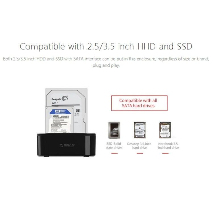 ORICO 6228US3 2,5 / 3,5 pouces SATA HDD / SSD 2 Bay USB 3.0 Station d'accueil pour disque dur