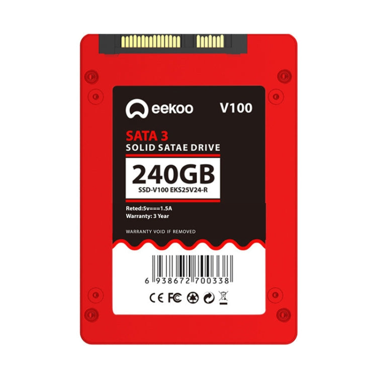 eekoo V100 240 Go SSD SATA3.0 6 Gb/s 2,5 pouces TLC Disque dur à semi-conducteurs avec 2 Go de cache indépendant Vitesse de lecture : 500 Mo/s Vitesse d'écriture : 420 Mo/s (Rouge)