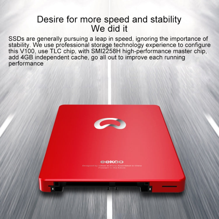eekoo V100 480 Go SSD SATA3.0 6 Gb/s 2,5 pouces TLC Disque dur à semi-conducteurs avec 4 Go de cache indépendant Vitesse de lecture : 500 Mo/s Vitesse d'écriture : 420 Mo/s (Rouge)