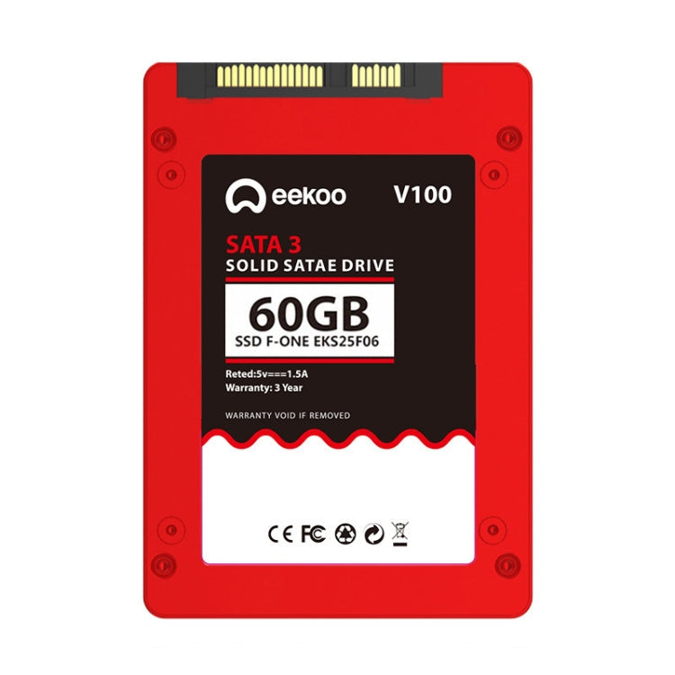 eekoo F-ONE 60GB SSD SATA3.0 6Gb / s 2.5 pulgadas TLC Disco Duro de estado sólido con 1GB de caché independiente Para PC de escritorio / Portátil velocidad de lectura: 500 MB / s velocidad de escritura: 180 MB / s (Rojo)