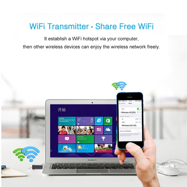 AC600Mbps 2.4GHz and 5GHz Dual Band USB 2.0 WiFi Free Drive Adapter External Network Card