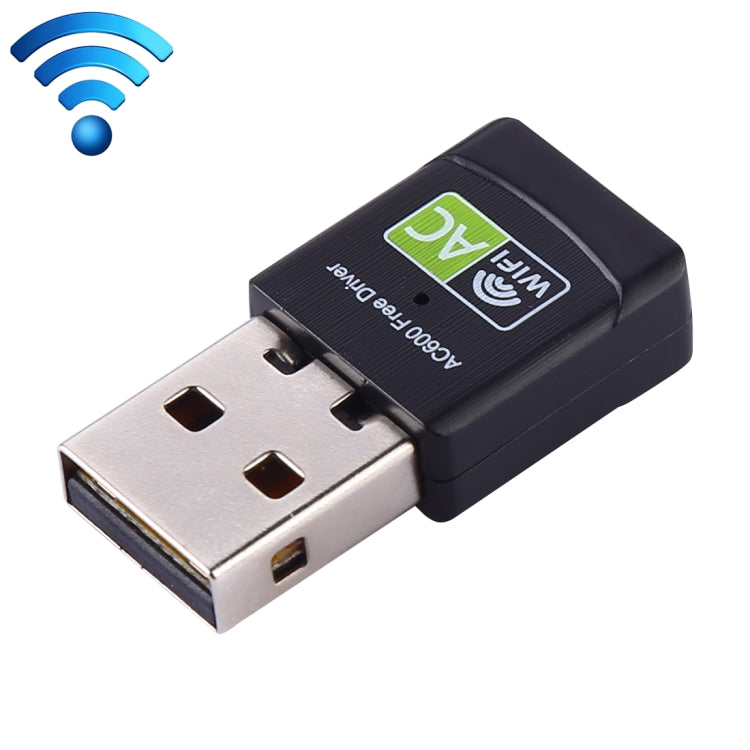 AC600Mbps 2.4GHz y 5GHz Dual Band USB 2.0 WiFi Adaptador de unidad gratuito Tarjeta de red externa