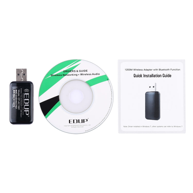 EDUP EP-AC1681 2 en 1 AC1200Mbps 2.4GHz et 5.8GHz Dual Band USB WiFi Adapter Carte réseau externe avec fonction Bluetooth 4.1