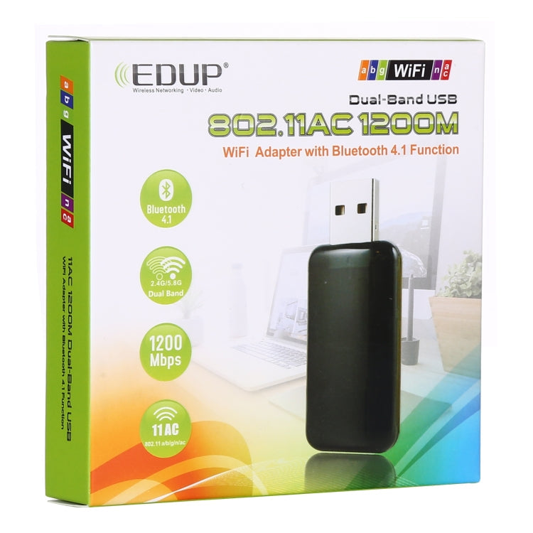 EDUP EP-AC1681 2 en 1 AC1200Mbps 2.4GHz y 5.8GHz Adaptador WiFi USB de Doble Banda Tarjeta de red externa con función Bluetooth 4.1