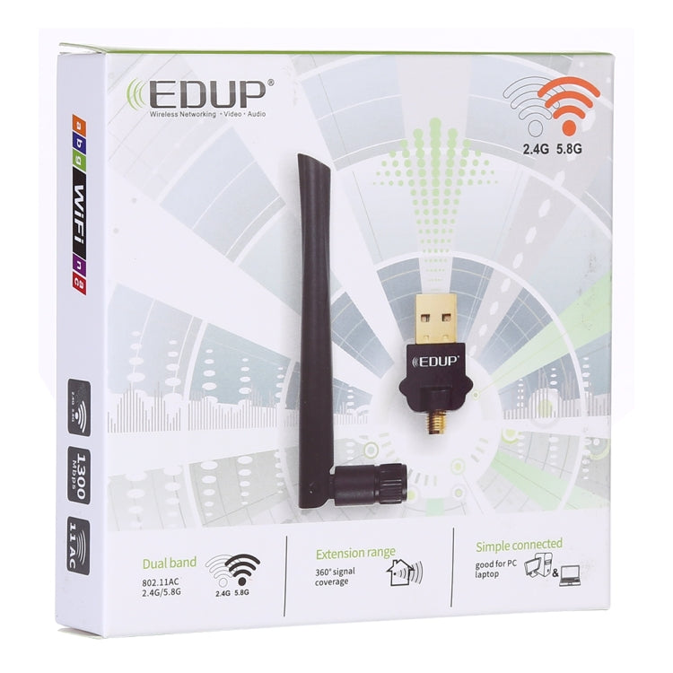 EDUP EP-AC1669 AC1300Mbps 2.4 GHz y 5.8 GHz Adaptador WiFi USB de Doble Banda Tarjeta de red externa con Antena 2dbi