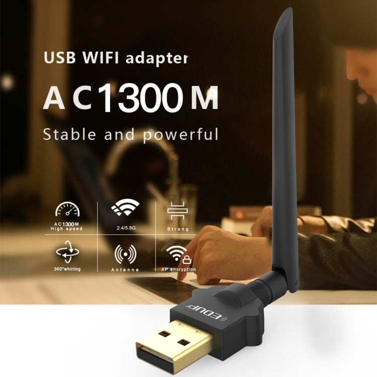 EDUP EP-AC1669 AC1300Mbps 2.4GHz and 5.8GHz Dual Band USB WiFi Adapter External Network Card with 2dbi Antenna