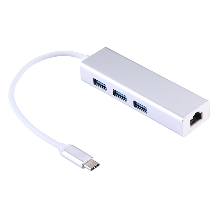 Carcasa de Aluminio 3 Puertos USB3.0 HUB + Adaptador Ethernet Gigabit USB-C / Type-C