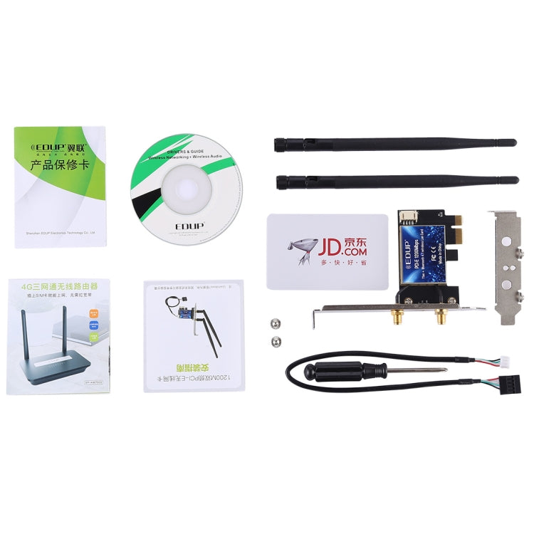 EDUP EP-9620 2 en 1 AC1200Mbps 2.4GHz et 5.8GHz double bande PCI-E 2 antenne WiFi adaptateur carte réseau externe + Bluetooth