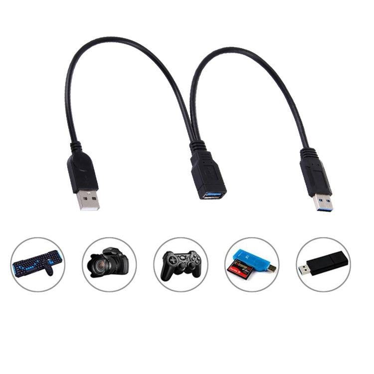 Câble 2 en 1 USB 3.0 femelle vers USB 2.0 + USB 3.0 mâle pour ordinateur/ordinateur portable Longueur : 29 cm