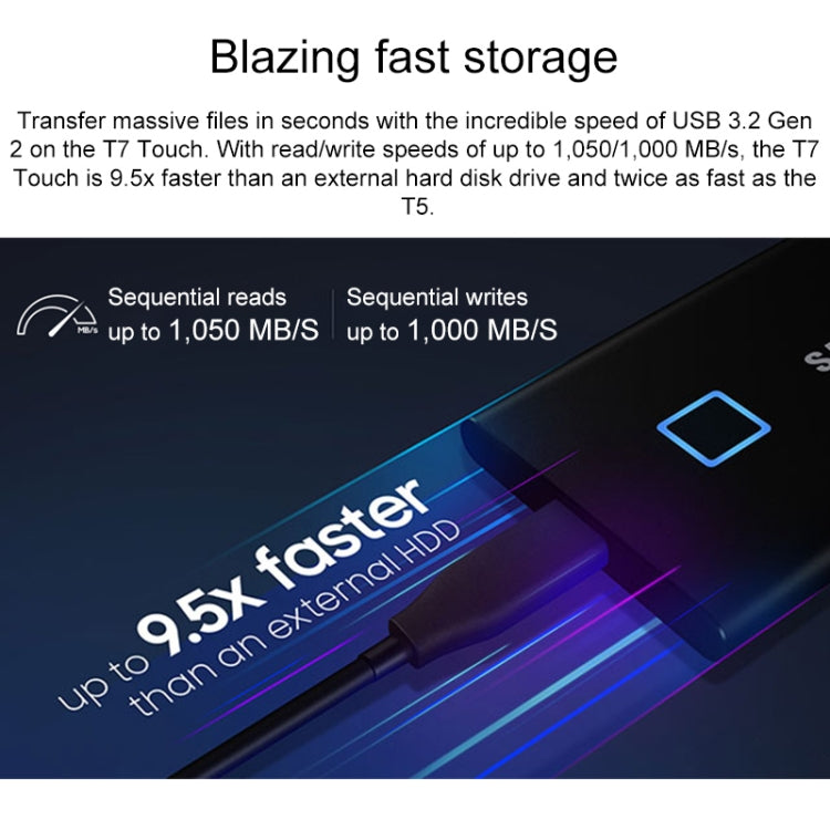 Disques SSD mobiles d'origine Samsung T7 Touch USB 3.2 Gen2 2 To (noir)