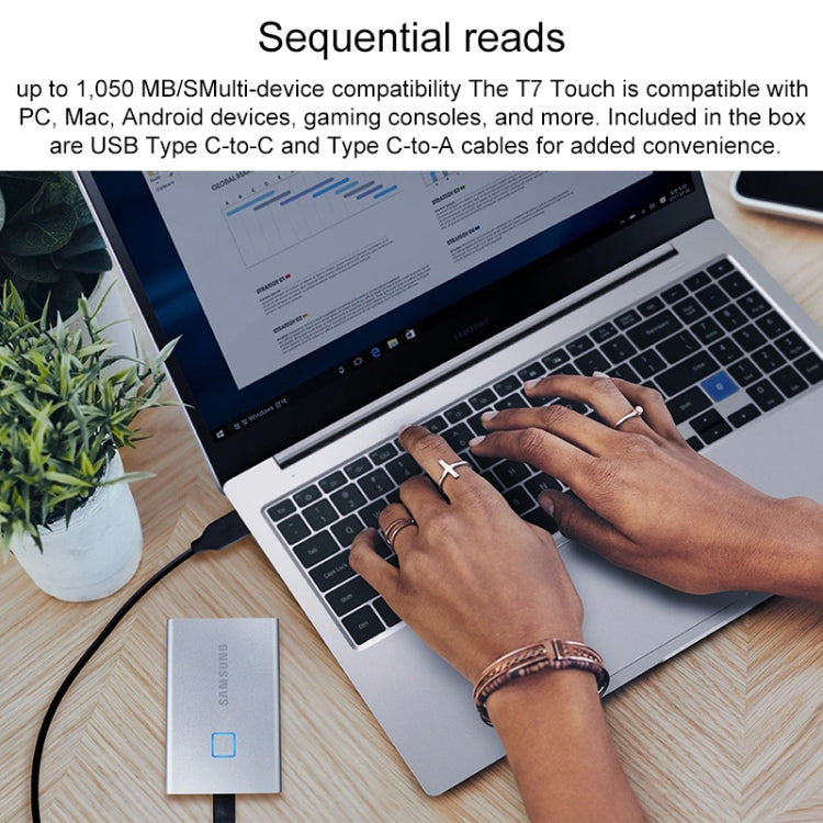 Disques SSD mobiles d'origine Samsung T7 Touch USB 3.2 Gen2 500 Go (argent)