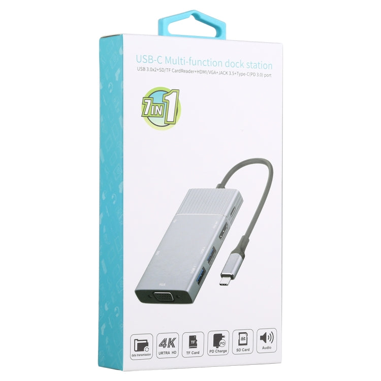 7 en 1 Doble USB 3.0 + TF / SD + HDMI / VGA + Conector de 3.5 mm + estación de acoplamiento USB-C multifunción tipo C / USB-C