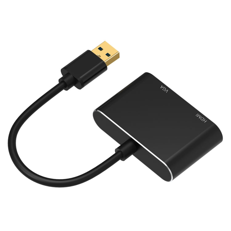 5201B Convertisseur vidéo 2 en 1 USB 3.0 vers VGA + HDMI HD (Noir)