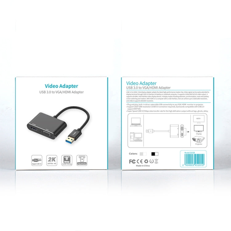 5201B Convertisseur vidéo 2 en 1 USB 3.0 vers VGA + HDMI HD (Noir)