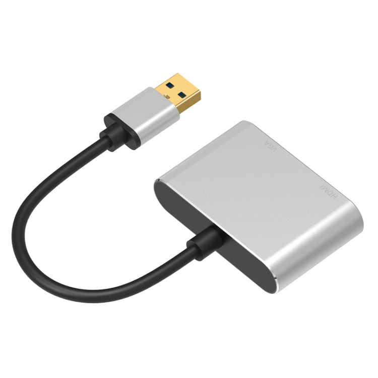 5201b Convertisseur vidéo 2 en 1 USB 3.0 vers VGA + HDMI HD (Argent)