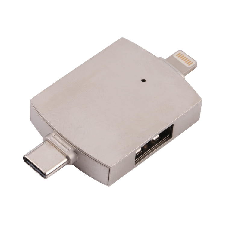4 en 1 adaptador de multifunción USB Tipo C / USB-C + 8 PIN + Dual USB con función Dual OTG