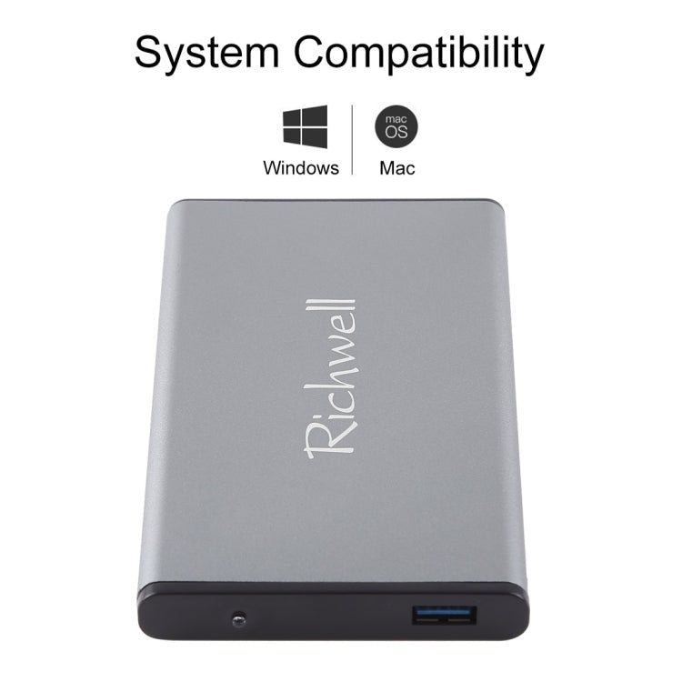 Richwell SATA R2-SATA-2TB 2TB 2.5 pouces USB3.0 Super Speed ​​​​Interface Disque dur mobile (Gris)