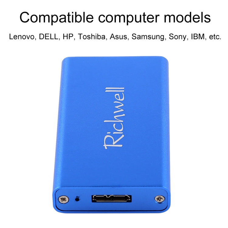 Richwell SSD R15-SSD-60GB 60GB 2.5 Inch mSATA to USB3.0 Mobile Hard Disk Drive with Super Speed ​​Interface (Blue)