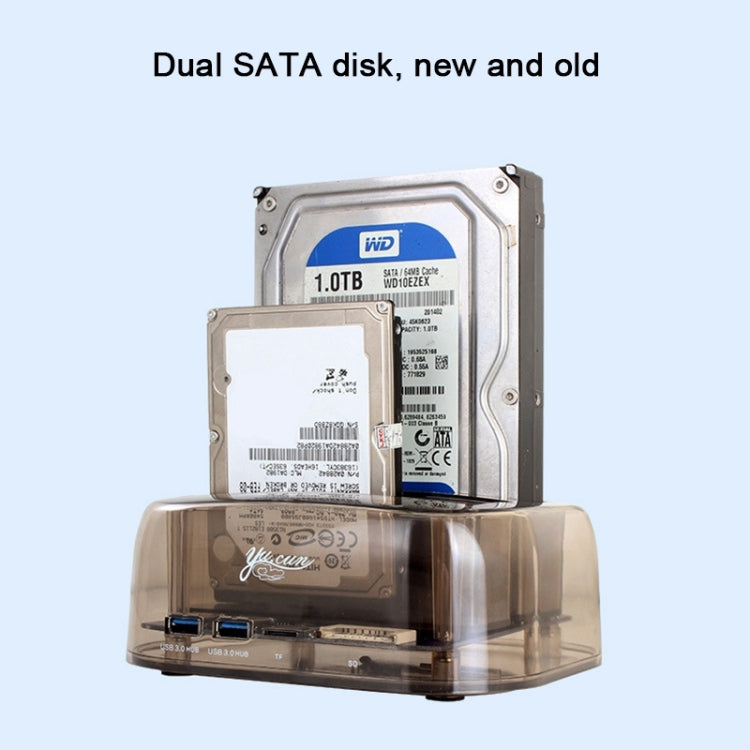 Caja de Disco Duro SATA Dual USB3.0 de 2.5 / 3.5 pulgadas con función HUB y OTB capacidad máxima de Soporte: 16 TB