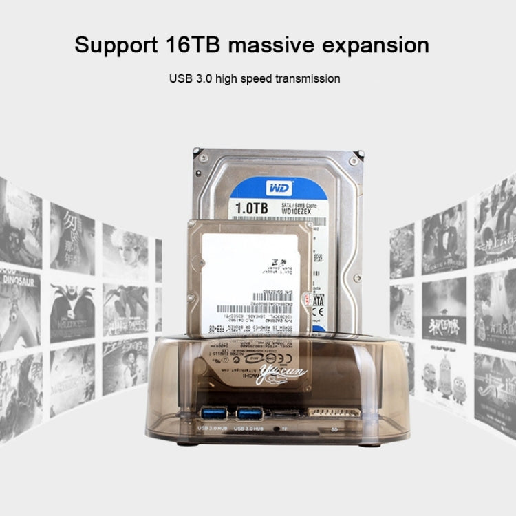 2.5 / 3.5 inch Dual USB3.0 SATA Hard Drive Enclosure with HUB and OTB function maximum support capacity: 16TB