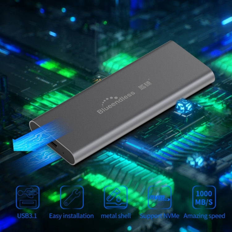Azulendless M280N M.2 NVME Solid State Drive Enclosure with USB-C / Type-C to USB-C / Type-C Data Cable