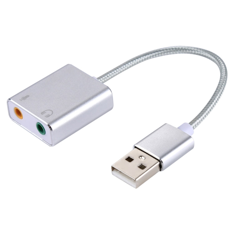 External USB Aluminum Alloy Case Virtual 7.1 Channel Sound Card with 13cm Cable for PC Laptop (Silver)