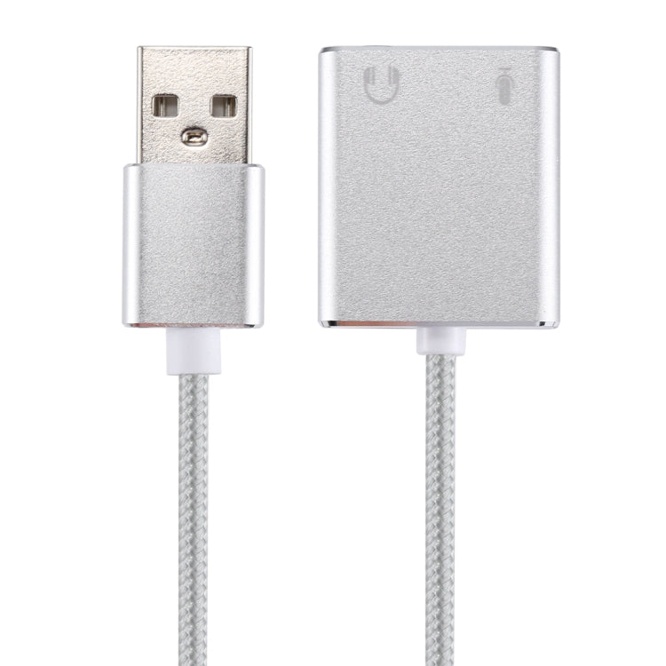 Carcasa de aleación de Aluminio USB externo Tarjeta de sonido virtual de 7.1 canales con Cable de 13 cm Para PC Portátil (Plata)