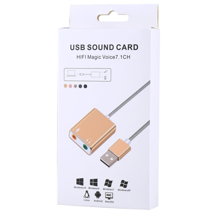 External USB Aluminum Alloy Case Virtual 7.1 Channel Sound Card with 13cm Cable for PC Laptop (Silver)