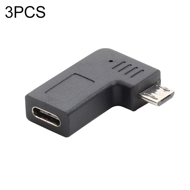 3 PCS LY-U2T078 USB-C / TYPE-C Female to Micro USB 5 Pin Right Elbow Male Elbow Charging Adapter