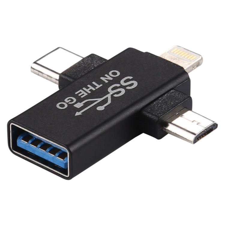 Multifunctional 3 in 1 USB 3.0 to 8 Pin + Micro USB + USB-C / Type-C Interface OTG Adapter