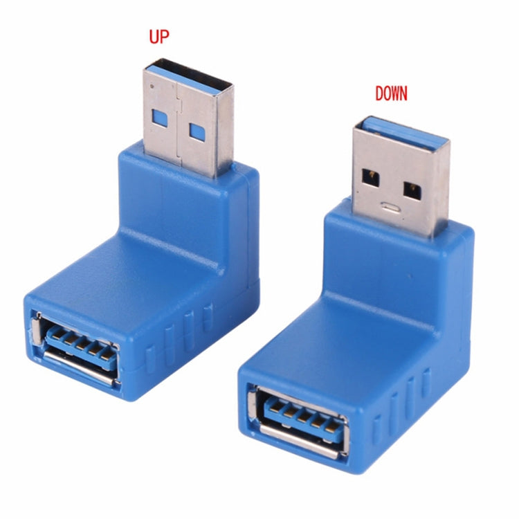 2 pièces en forme de L USB 3.0 mâle vers femelle angle de 90 degrés prise câble d'extension connecteur convertisseur adaptateur (bleu)