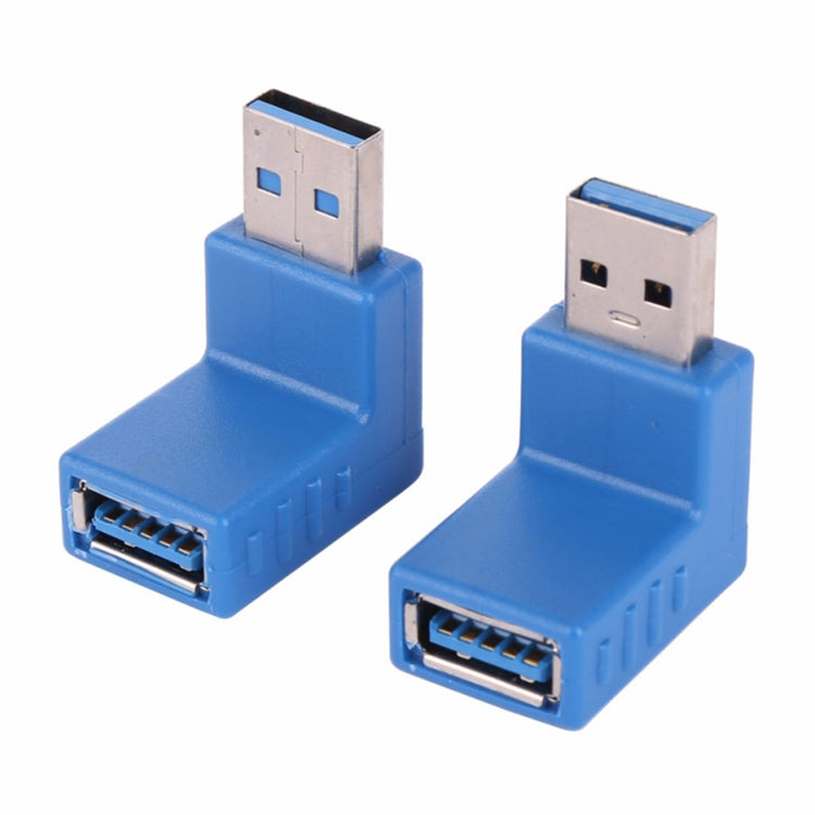 Adaptador convertidor de Conector de Cable de extensión de Enchufe de ángulo de 90 grados Macho a Hembra USB 3.0 en forma de L de 2 Piezas (Azul)