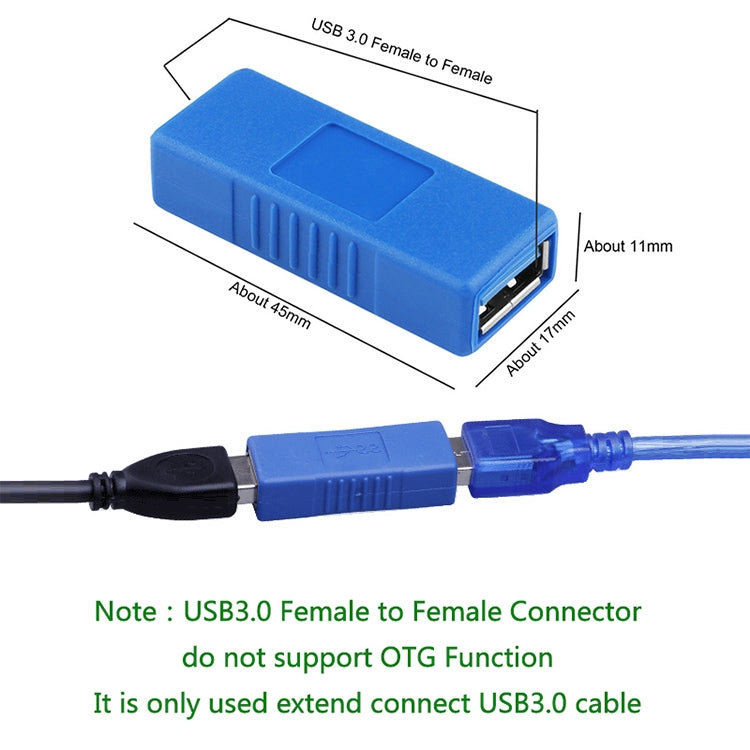 USB 3.0 Type A Femelle vers Type A Femelle Connecteur AF Adaptateur Convertisseur Extender pour Ordinateur Portable (Bleu)