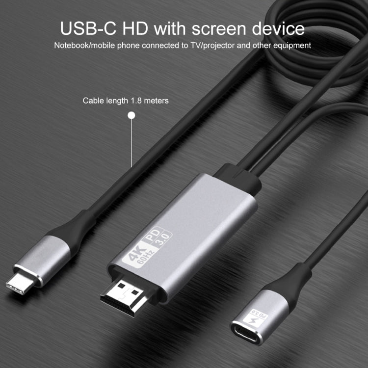 Câble adaptateur vidéo 9572PD USB-C / Type-C mâle vers HDMI mâle 4K HD Longueur du câble : 1,8 m