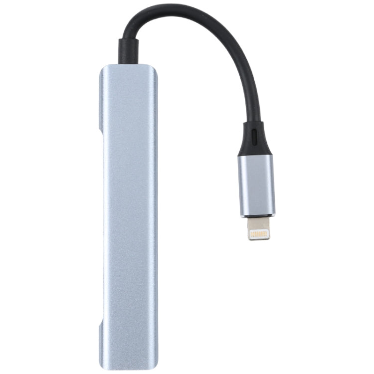S-209 HUB adaptateur 3 en 1 8 broches mâle vers double USB 2.0 + USB 3.0 femelle (gris argenté)