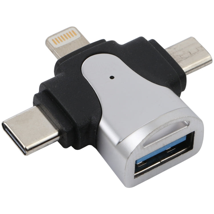 Adaptateur 3 en 1 8 broches + USB-C / Type-C + Micro USB mâle vers USB 3.0 femelle en alliage de zinc