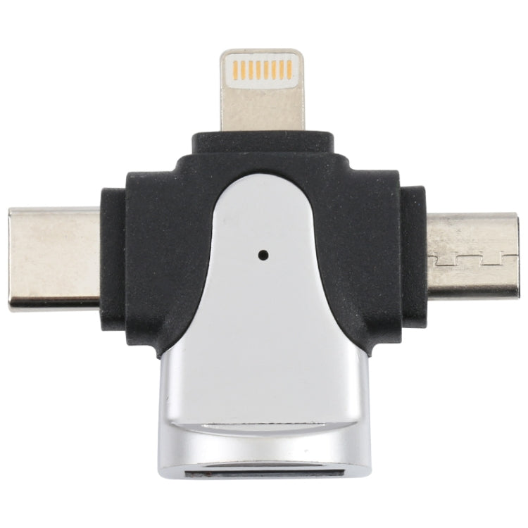 3 en 1 8 Pin + USB-C / Tipo-C + Micro USB Macho a USB 3.0 Adaptador de aleación de zinc Hembra
