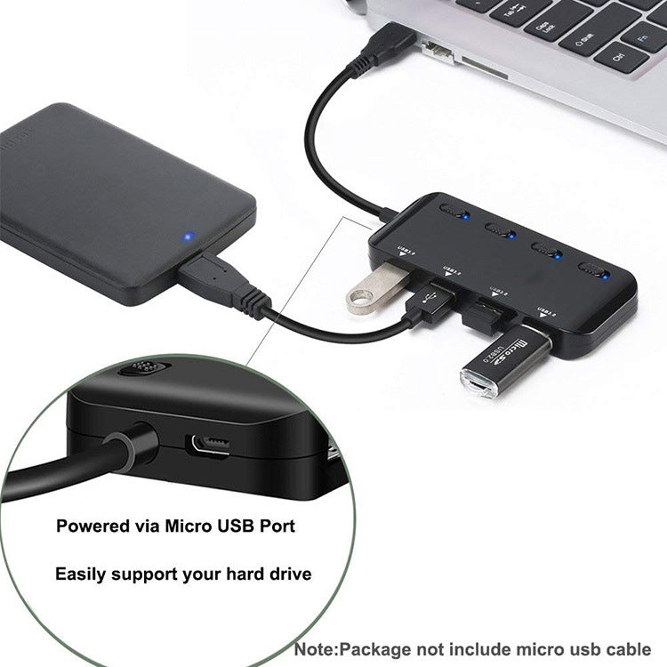 4 x USB 3.0 to USB-C / Type-C High Speed ​​HUB with Switch (Black)