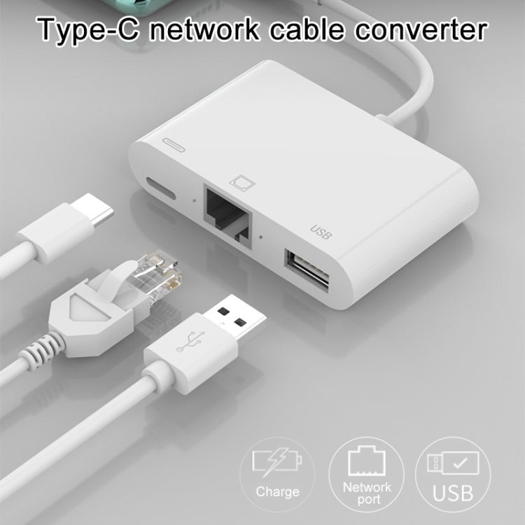 NK-107 TC 3 en 1 USB-C / TYPE-C Macho a USB + Ethernet + Tipo-C Adaptador Hembra