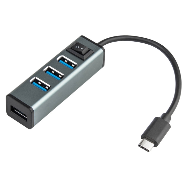 USB-C / TYPE-C to 4 Port USB 3.0 Aluminum Alloy Hub with Switch (Grey)